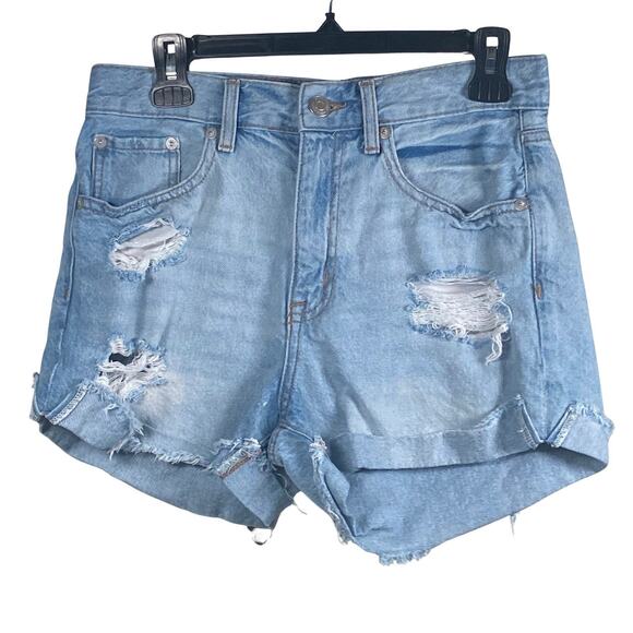 Aeropostale Mom Shorts Women's Size 4 30x3 Cuffed Distressed High Rise Blue - Picture 1 of 5